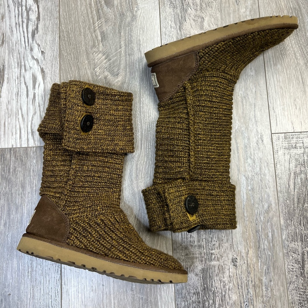 Ugg Boots Womens 8 Cardi Knit Brown Knee High Buttons Pull On Australia